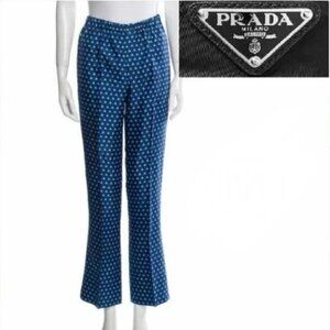 Prada - Ladies, Silk Printed Pajama Pant - Blue. Size: 38